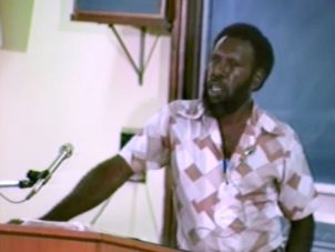 Eddie Koiki Mabo delivering a lecture at the JCU Townsville Campus in 1982